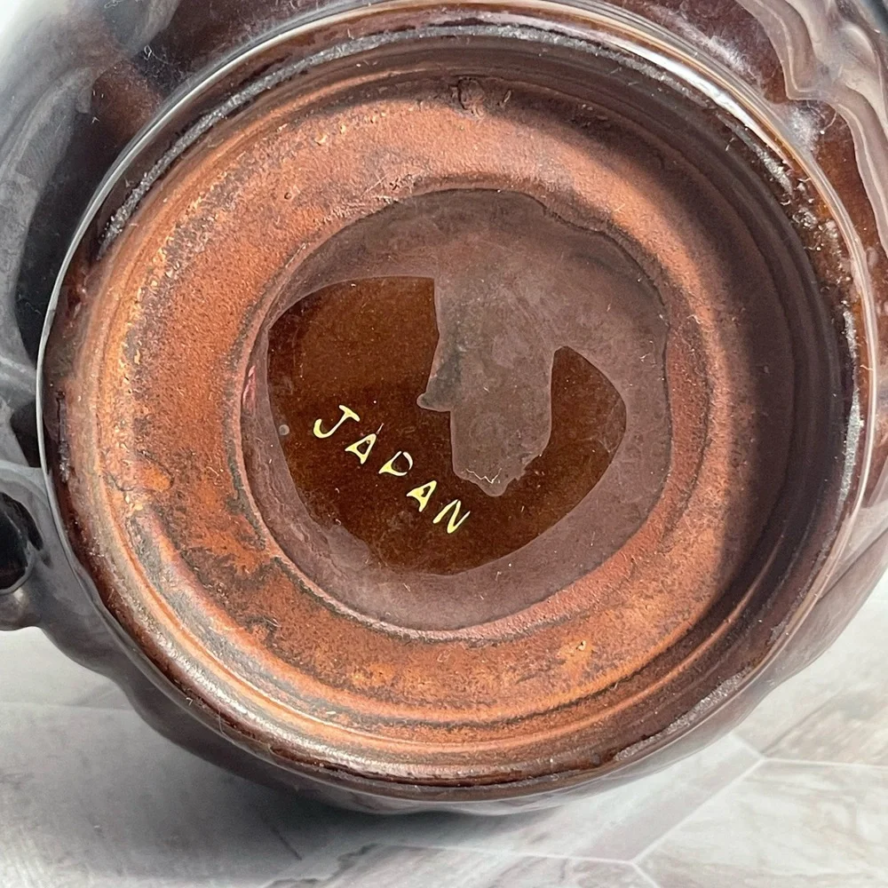 Vintage Hand-Painted Brown Ceramic Teapot from Japan – Floral Motif, 6.5” - Picture 6 of 10